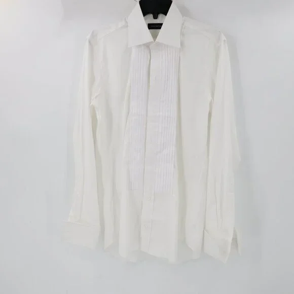 THOM SWEENEY tuxedo shirt mens M/L Cotton Duke of York Formal pleated bib white